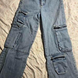 SHEIN Light Blue Straight Leg Cargo Jeans